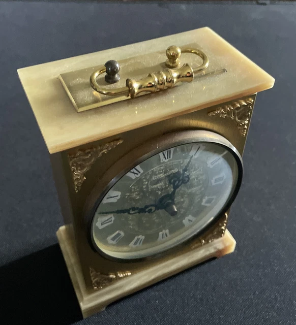 VINTAGE BENTIMA CLOCK Battery Quartz Mantel Carriage Faux Marble Lovely