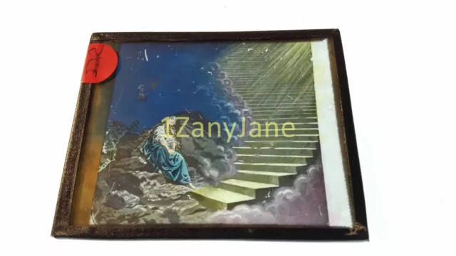 IDR Glass Magic Lantern Slide Photo Vintage LADY ON THE STAIRWAY TO HEAVEN