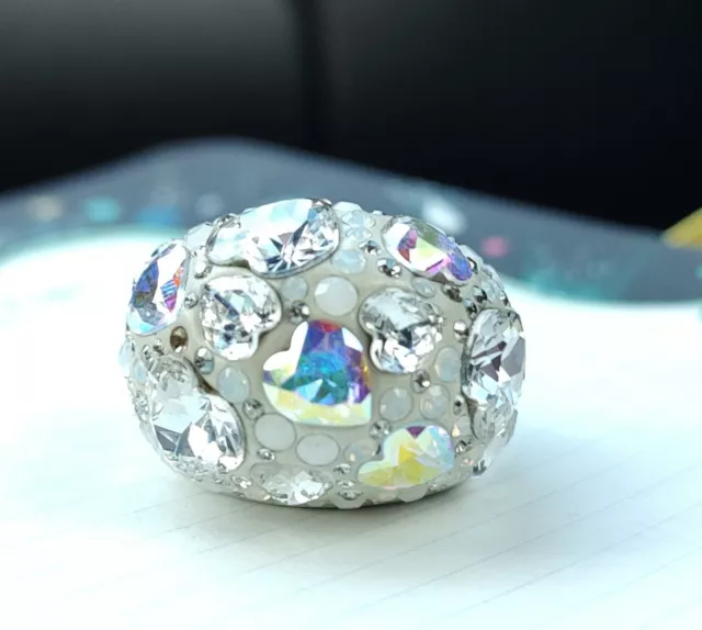 Retired SWAROVSKI Heart Crystal Ring CINDERELLA  Dome Swan Signed size 7