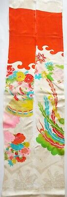 Vintage Japanese Girl's Kimono Fabric White Rinzu Phoenix Skinny Lot of 2