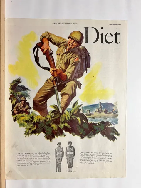 Vintage 1943 Wartime Advertising -  Diet,  Soldiers  WWII Print Ads (Ot+)