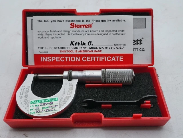 Starrett T230 XFL  Micrometer 0-1" Friction Sleeve .0001 Grad. Carbide, Red Case