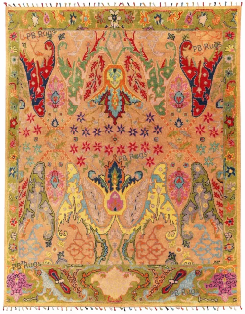 William Morris ikat champagne Antique Style Handmade Traditional Wool Area Rugs