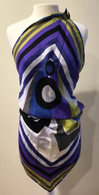 Emilio Pucci Fluilio Silk Abstract Multicolored Print Hand-rolled Scarf - Italy