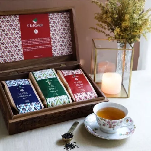Indian Tea Diwali Gifting Collection: Whole Leaf Teas in a Handcrafted Wood Box