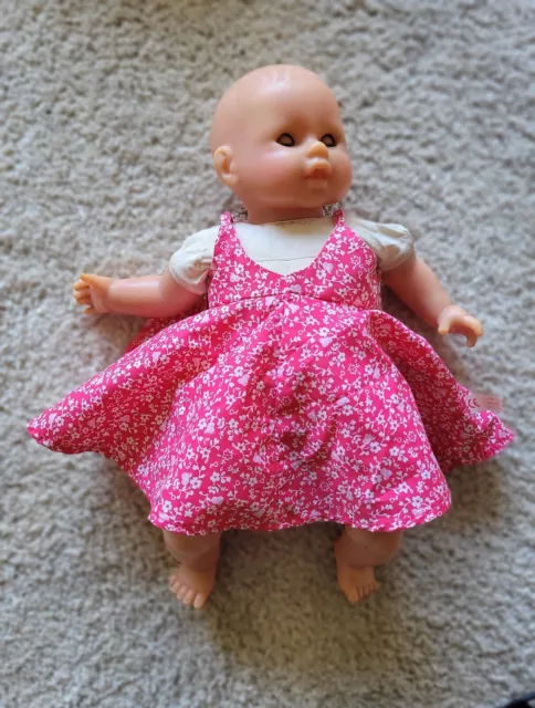 Vintage Poupée COROLLE Bébé souple chauve robe rose 1991 32cm