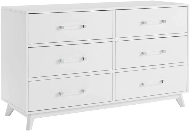 Holland Wood & Acrylic 6-Drawer Dresser Chest, White