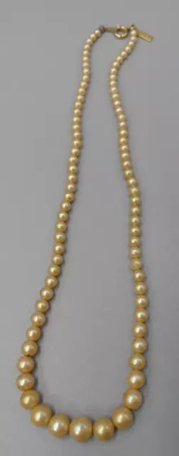 Vintage Marvella Faux Pearl Necklace Graduated Choker Beige Glass Signed 16.5"