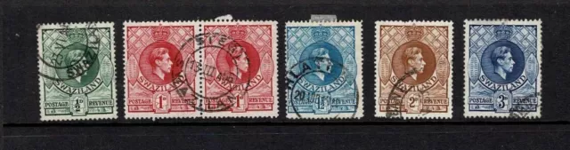 SWAZILAND 1938 KING GEORGE VI DEFINITIVES 5 VALS TO 3d INC PAIR 1d RED FINE USED