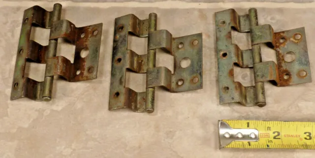 Vintage Rusty Metal Off Set Butt Hinges Lot Of 3 Measures 3.5X3 In Over All