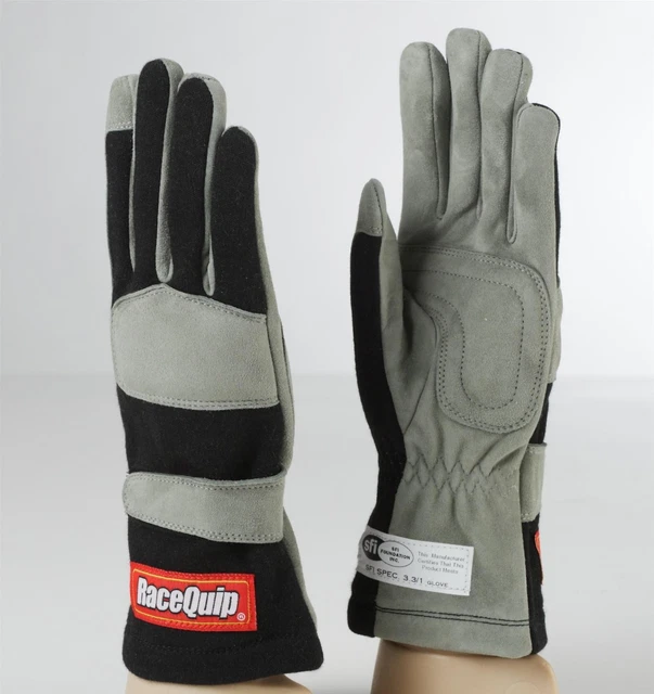 Racequip Driving Gloves 351 2-Layer Nomex/Leather Black/Gray Men's Lg SFI 3.3/1