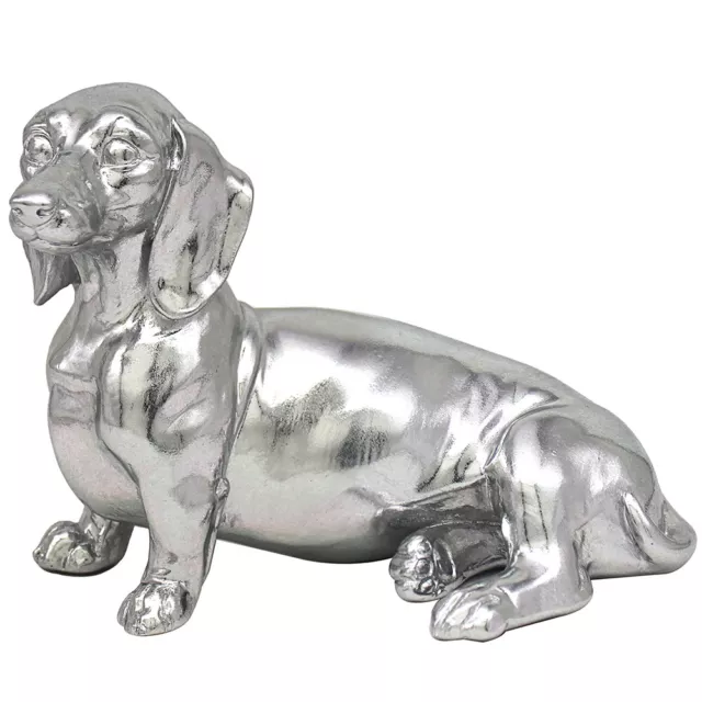 Silver Colour Sitting Dachshund Ornament Figure by The Leonardo Collection