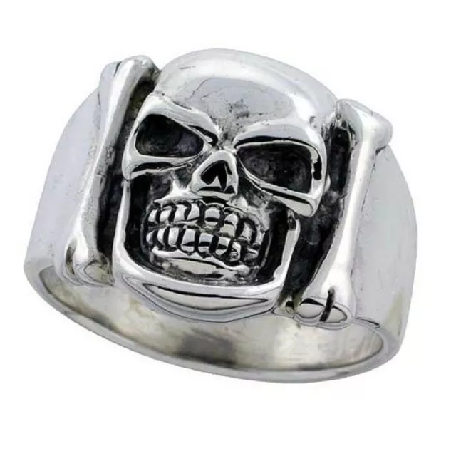 Sterling Silver Skull & Bones Biker Ring