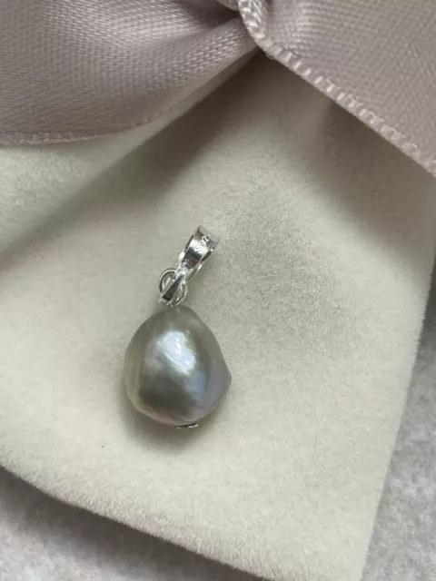 Genuine South Sea Grey Baroque Pearl 925 Sterling Silver Pendant