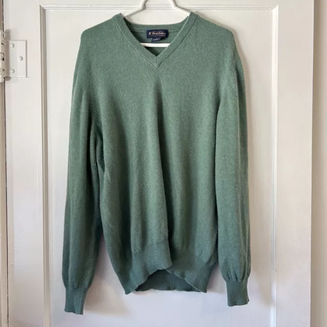 BROOKS BROTHERS GREEN 3-Ply 100% Scottish Cashmere Sweater L Made in ...