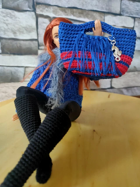 Borsa Fringesbag+1 GRATIS realizzate a mano all'uncinetto per Barbie