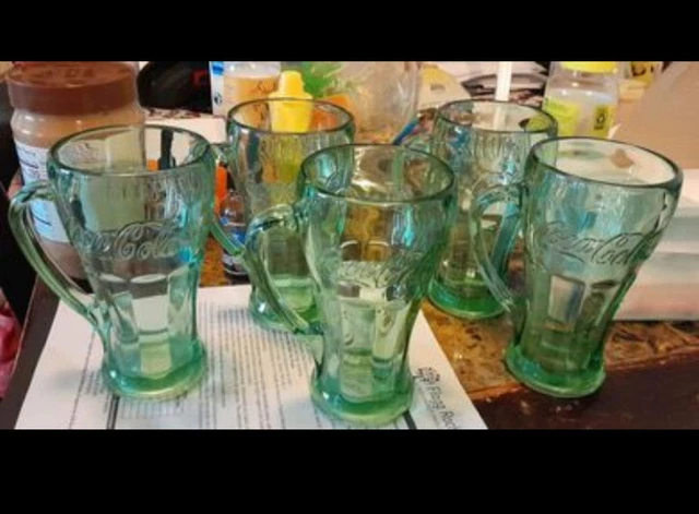 Set of 6 Coca cola green glass mugs
