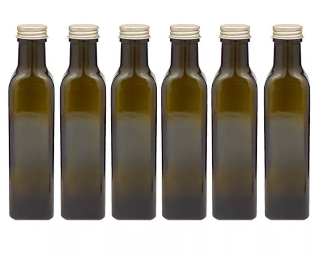 24 x 250 ml leere Glasflaschen Eckig Maraska Likörflaschen Grün Deckel Gold