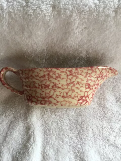 Roseville Pottery Spongeware Gravy Boat Small Cranberry Rose Pitcher