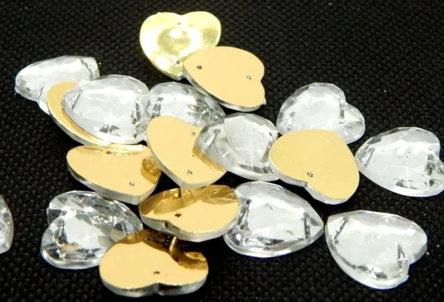 16mm  Crystal Clear Flat Back Heart Acrylic Sew On Beads(Choose Qty.)(SOH007)NEW