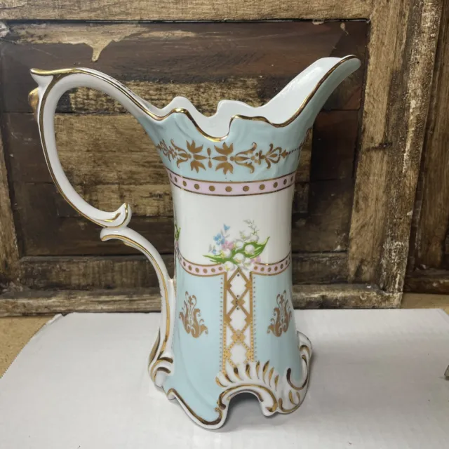 Vintage Royal Danube Decorative Pitcher  8 1/2" Tall Floral Gold Accents