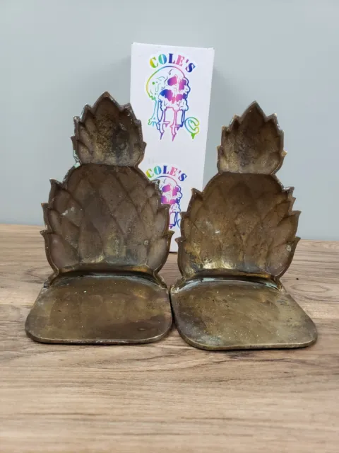 Vintage Mid Century Pair Of Brass Pineapple Lacquered Brass Heavy 3