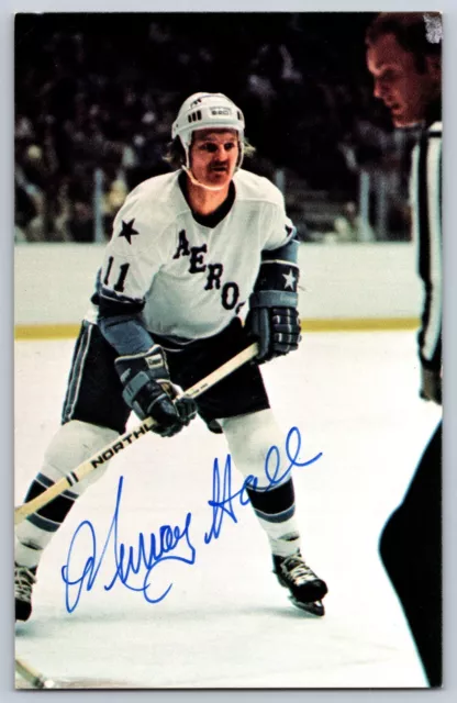 Murray Hall Authentic Autographed Signed Houston Aeros WHA Team Issued Postcard