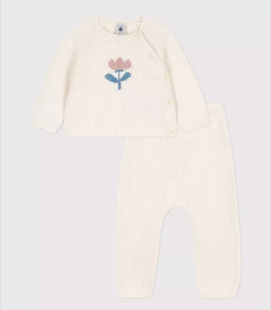 Petit Bateau - 0-3 Month - Babies' Wool/Cotton Knit 2-Piece Outfit