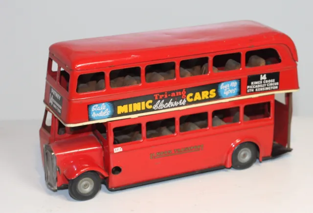 Post War Tri-Ang Minic Clockwork Tin  60M London Double Decker Bus With Key