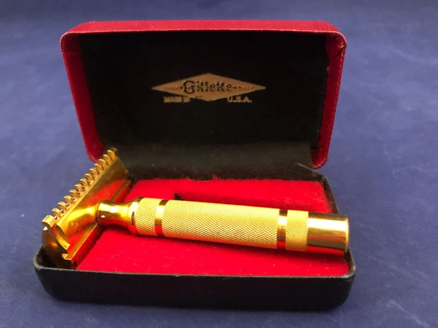 Gillette Gold Tone Razor in Red Case
