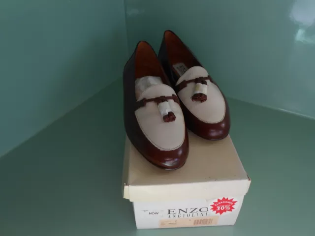 Vintage Enzo Angiolini Womens Spectator Slip On Shoes Brown/White Leather 7M NIB