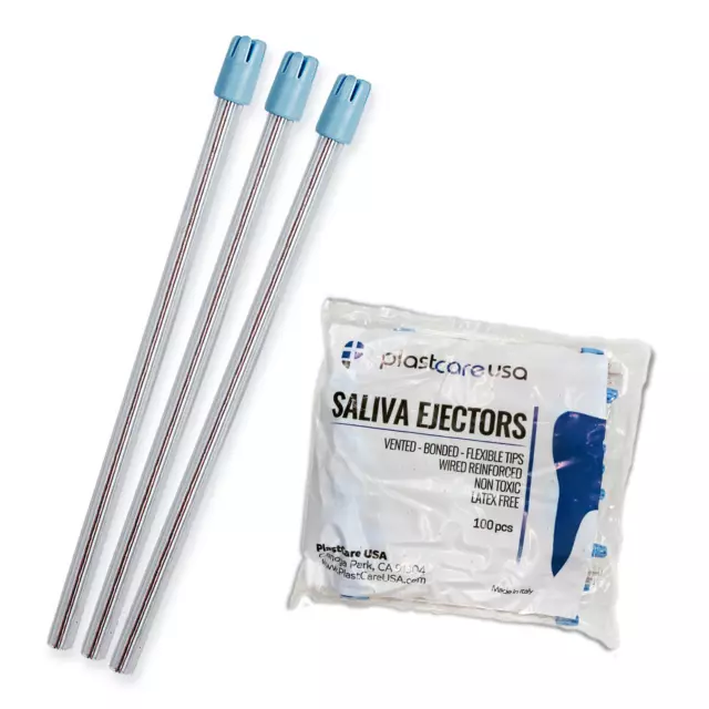 100 Dental Saliva Ejectors Ejector CLEAR/BLUE Suction Tips Disposable