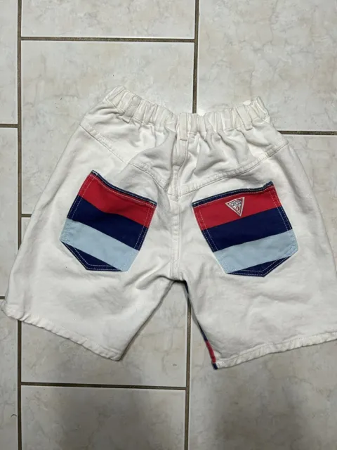 Vintage Baby Guess Jean Shorts Size 7y Toddler Striped Workwear 80s Flag USA