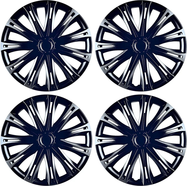 Wheel Trims 15" Hub Caps Spark Plastic Covers Set of 4 Black Specific R15