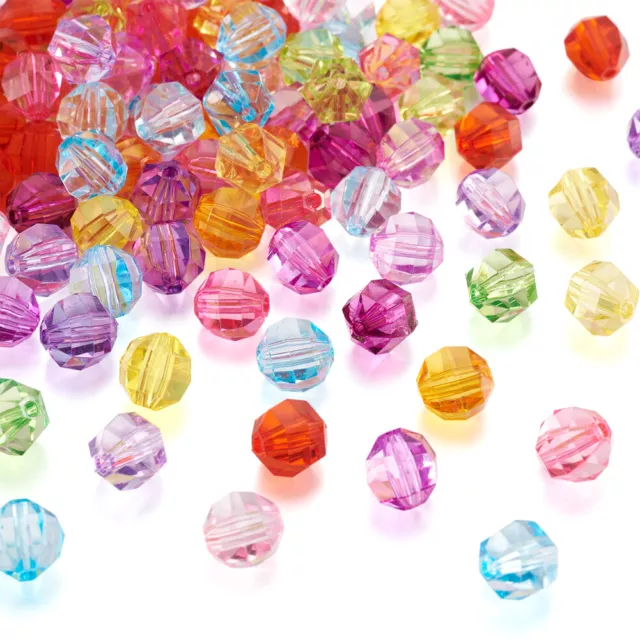 200Pcs Transparent Acrylic Faceted Round Ball Spacer Beads 10mm Random Mixed