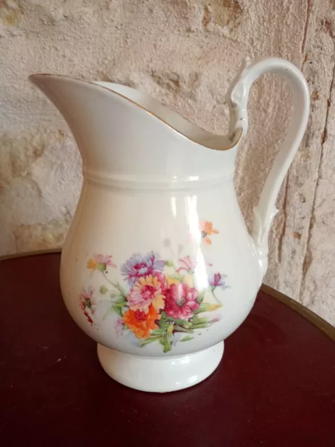 Ancien Broc De Toilette Pichet Fleurs