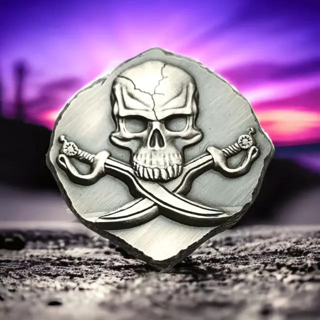 Jolly Roger - Rios Precious Metals - 1 OZT .999 Fine Silver Bar - Hand Poured