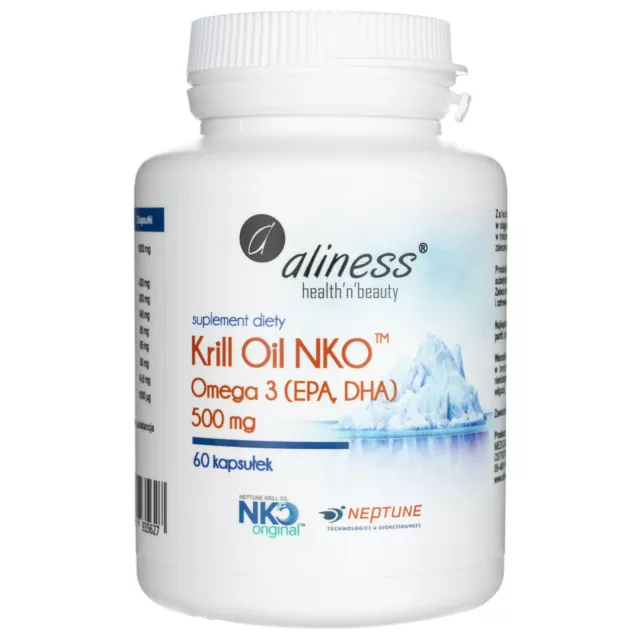 Aliness Krill Oil NKO Omega 3 with Astaxanthin 500 mg, 60 capsules