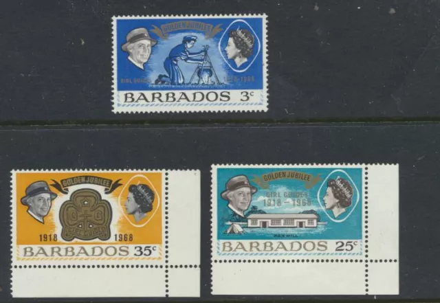 1968 Golden Jubilee of Girl Guiding in Barbados  Unmounted Set of 3