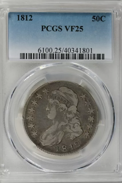 1812 50C PCGS VF 25     1800's Capped Bust Half Dollar, Miss Liberty