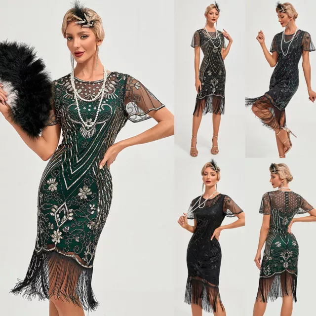 1920's Retro Flapper Dress Sequin Fringe Cocktail Party Great Gatsby Costume