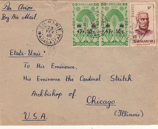 LETTRE STE MARIE Madagascar Chicago Illinois United State Cover EUR 35