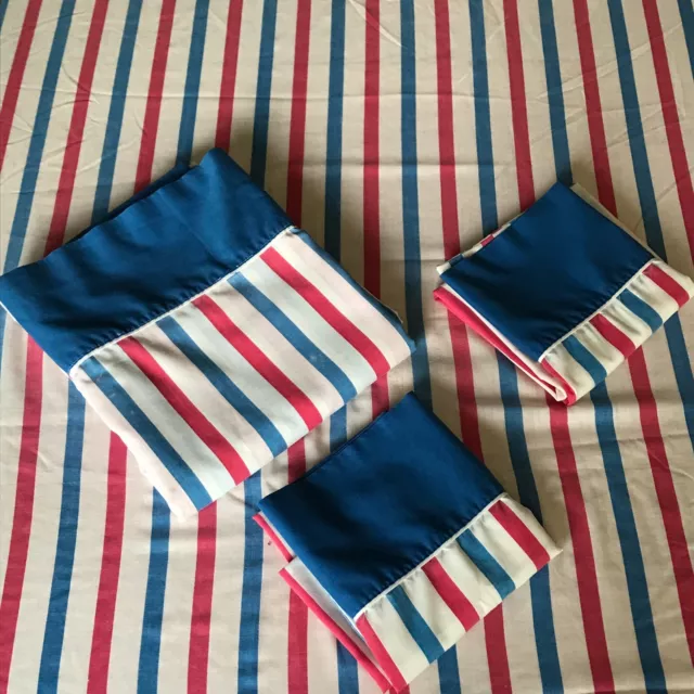 4 Piece Vintage Cannon Monticello Full Sheet Set Red White Blue Stripe Patriotic