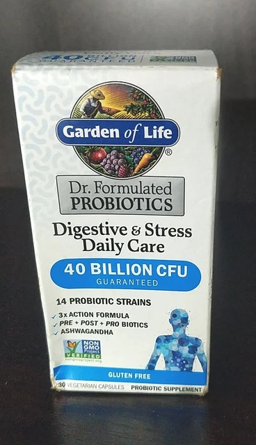 Garden of Life Digestive & Stress Daily Care 40 Billion CFU-Exp 07/2023-30 Caps