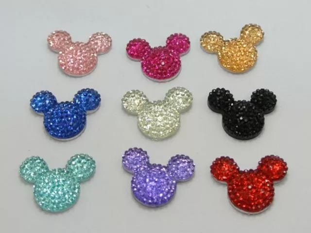 20 Mixed Color Flatback Resin Dotted Rhinestone Mouse Head Cabochons 24X20mm