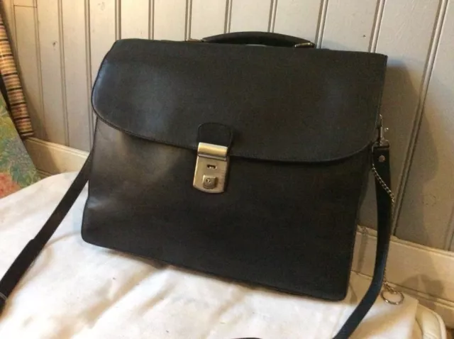 cartable à bandoulière plein cuir noir DUOLYNX . TBE . (A/G)