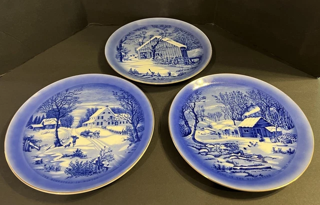 Collector Plates Currier And Ives Dishes SET OF Currier Ives Blue And White  Collector Plates, Homestead