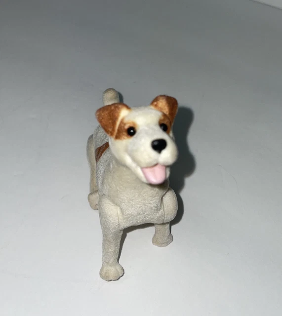 Vtg Flocked Mechanical Jack Russell Terrier Dog Soft Head Clean rare? *pls read*