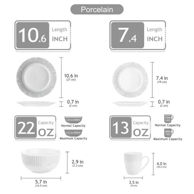 VEWEET FRAME 16 Pc Dinner Set Porcelain Tableware Plate Bowl Set Service for 4 2