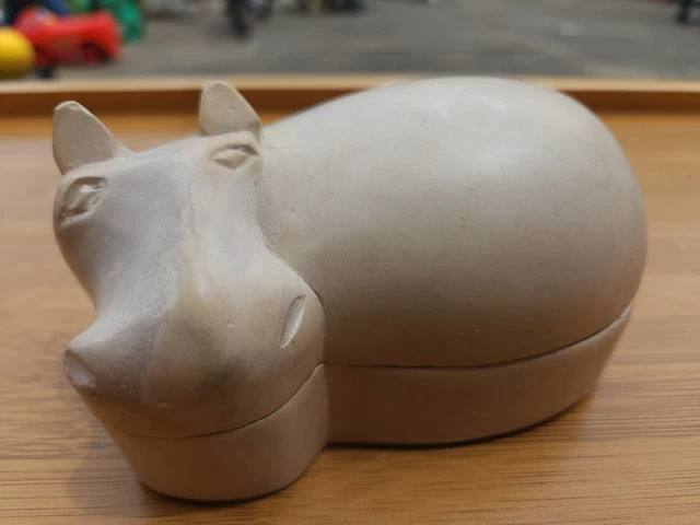 Vintage Stone Hippopotamus Trinket Box Hand Carved Hippo Figurine Rare Art
